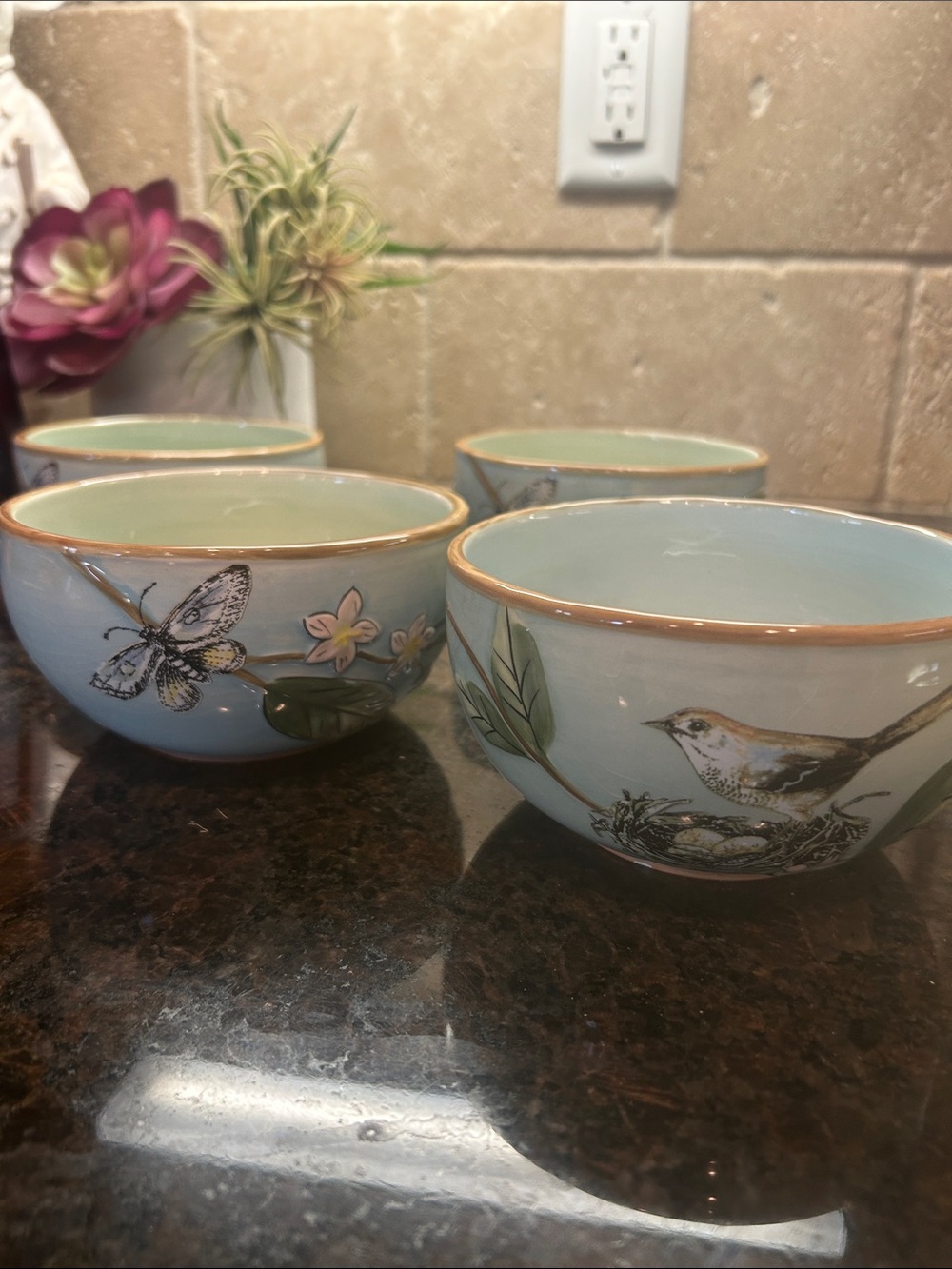 Fitz and Floyd Pale Blue and Gold Decorative Bowls, Toulouse